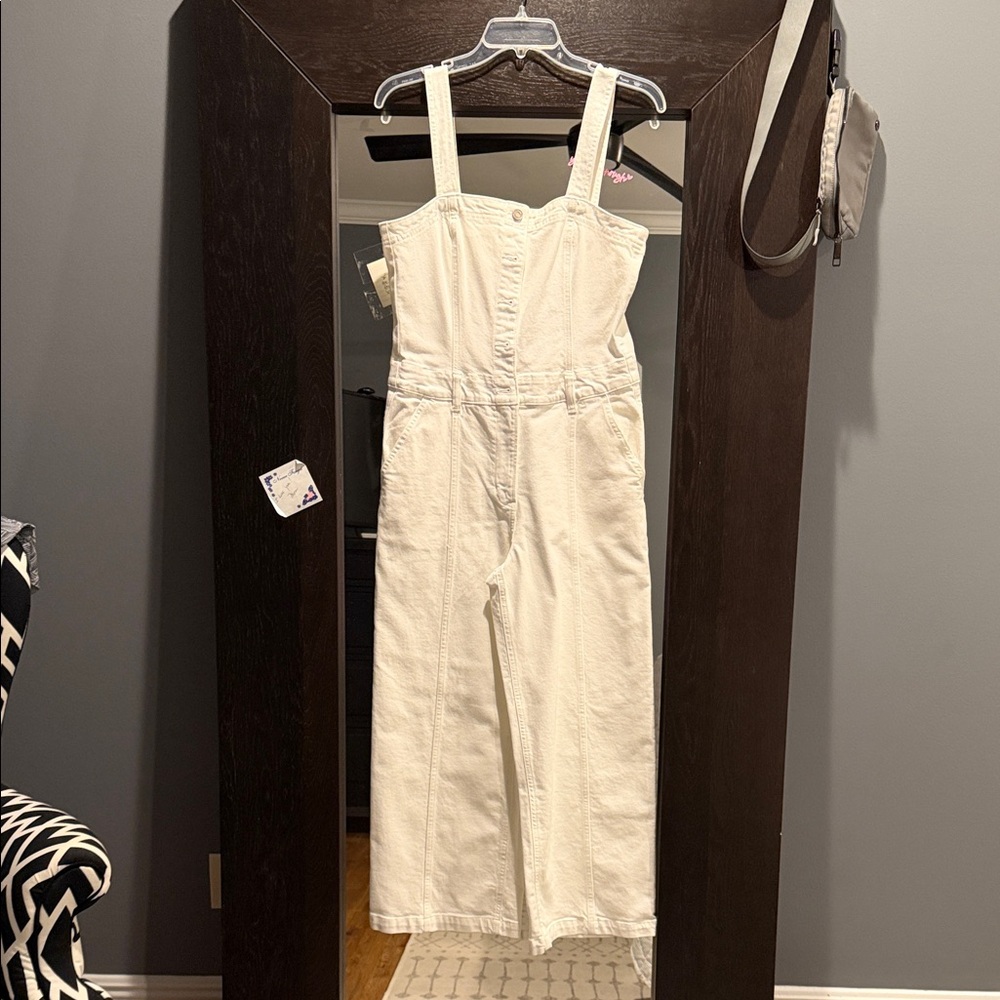 GAP Ivory Wide-Leg Button-Front Jumpsuit